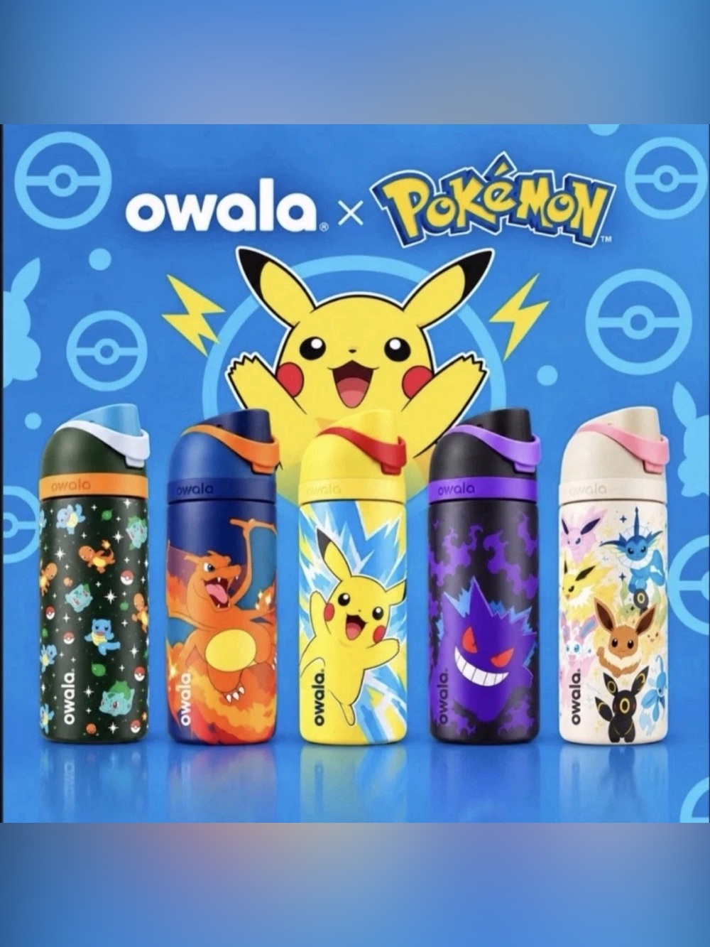 Full Set of 5 viral Owala x Pokémon Target 30th water Bottle